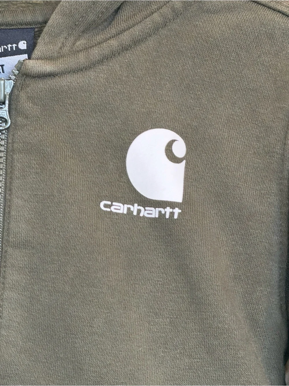 Carhartt Kids 2T Olive Green Half Zip Hoodie Logo Sleeve Workwear Streetwear